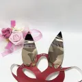 Gold/Kırmızı Tavşan Kulaklı Deri Maske 800466