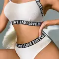 Kadın Beyaz Çapraz Sırt Ve Love Yazı Detaylı Iç Çamaşır Takımı