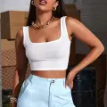 Kadın Beyaz Kalın Askılı Crop Top Büstiyer