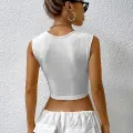 Kadın Beyaz Kare Yaka Kalınlaşan Omuz Detaylı Crop Top Bluz