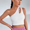 Kadın Beyaz Tek Omuz Cut Out Detaylı Crop Top Bluz