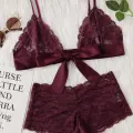 Kadın Bordo Dantelli & Kurdelalı Sütyen Külot Takımı