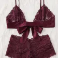 Kadın Bordo Dantelli & Kurdelalı Sütyen Külot Takımı