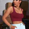 Kadın Bordo Kalın Askılı Crop Top Büstiyer
