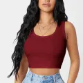 Kadın Bordo Kare Yaka Crop Top Bluz