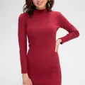 Kadın Bordo Kaşkorse Balıkçı Yaka Uzun Kollu Bodycon Mini Elbise