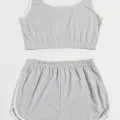 Kadın Gri Askılı Crop Top ve Şortlu Gecelik Takım
