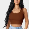 Kadın Kahverengi Kare Yaka Crop Top Bluz
