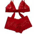 Kadın Kırmızı Dantelli & Kurdelalı Sütyen Külot Takımı