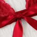 Kadın Kırmızı Dantelli & Kurdelalı Sütyen Külot Takımı