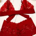 Kadın Kırmızı Dantelli & Kurdelalı Sütyen Külot Takımı