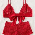 Kadın Kırmızı Dantelli & Kurdelalı Sütyen Külot Takımı