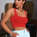Kadın Kırmızı Kalın Askılı Crop Top Büstiyer