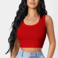 Kadın Kırmızı Kare Yaka Crop Top Bluz