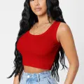 Kadın Kırmızı Kare Yaka Crop Top Bluz