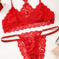 Kadın Kırmızı Sırtı Dantel ve İp Detaylı Şık Sütyen Külot Takımı