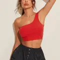 Kadın Kırmızı Tek Omuz Crop Büstiyer