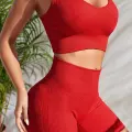 Kadın Kırmızı Yüksek Bel Çapraz Sırt Detaylı Şortlu Gecelik Takım
