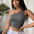 Kadın Koyu Gri Tek Omuz Crop Büstiyer