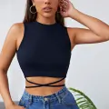 Kadın Lacivert Çapraz Bağlamalı Crop Top Büstiyer