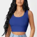 Kadın Lacivert Kare Yaka Crop Top Bluz