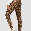Kadın Leopar Desenli Yüksek Bel Dar Kesim Esnek Tayt