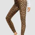Kadın Leopar Desenli Yüksek Bel Dar Kesim Esnek Tayt