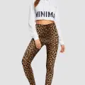 Kadın Leopar Desenli Yüksek Bel Dar Kesim Esnek Tayt