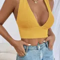 Kadın Sarı Çapraz Sırt Detaylı Şık Crop Top Büstiyer