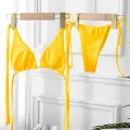 Kadın Sarı Yandan Bağlamalı Tangalı Üçgen Bikini Mayo Takımı