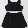 Kadın Siyah Askılı Crop Top ve Şortlu Gecelik Takım