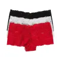 Kadın Siyah Beyaz Kırmızı 3lü Paket Dantel Tanga Şort Külot