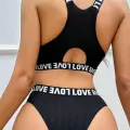 Kadın Siyah Çapraz Sırt ve Love Lastik Detaylı Sütyen Külot Takım