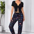 Kadın Siyah Çift Fermuarlı Yarım Kol Crop Top Bluz