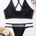 Kadın Siyah File Detaylı Özel Bikini Takımı