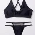 Kadın Siyah File Detaylı Özel Bikini Takımı