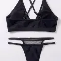 Kadın Siyah File Detaylı Özel Bikini Takımı