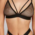 Kadın Siyah Fileli Beli Çapraz Lastikli Sütyen Takımı