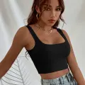 Kadın Siyah Kalın Askılı Crop Top Büstiyer