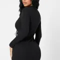 Kadın Siyah Kaşkorse Balıkçı Yaka Uzun Kollu Bodycon Mini Elbise