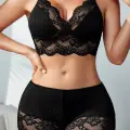 Kadın Siyah Kaşkorse ve Dantel Detaylı Şortlu Gecelik Takım