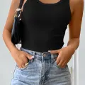Kadın Siyah Kolsuz Kalın Askılı Uzun Crop Top Bluz & Atlet