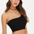 Kadın Siyah Tek Omuz Crop Büstiyer