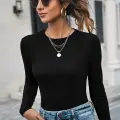 Kadın Siyah Uzun Kollu Fit Basic Crop Top Bluz