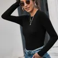 Kadın Siyah Uzun Kollu Fit Basic Crop Top Bluz