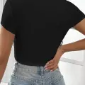 Kadın Siyah Yarım Kol Düz Yaka Crop Top Bluz