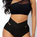 Kadın Siyah Yüksel Bel Tül Detaylı Sütyen Külot Takımı