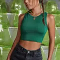 Kadın Yeşil Kare Yaka Crop Top Bluz