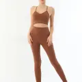 KAHVE MI Emay 3921 Soft Seamless Ripli Tayt Yoga Takımı