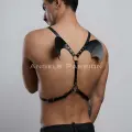 Kanatlı Erkek  Harness, Erkek  Göğüs Harness Ve Kanat Detay, Deri Kanatlı Harness - Brfm150
